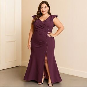 Alexander By Daymor Purple Beaded Ruched Wrap Formal Evening Dress Size 20